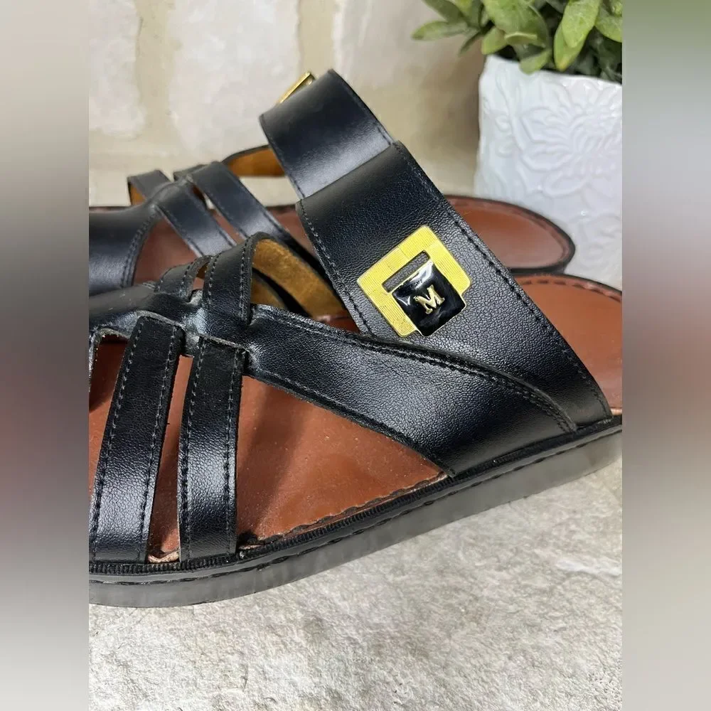 Al Mutrash Black leather toe ring slides sz 10